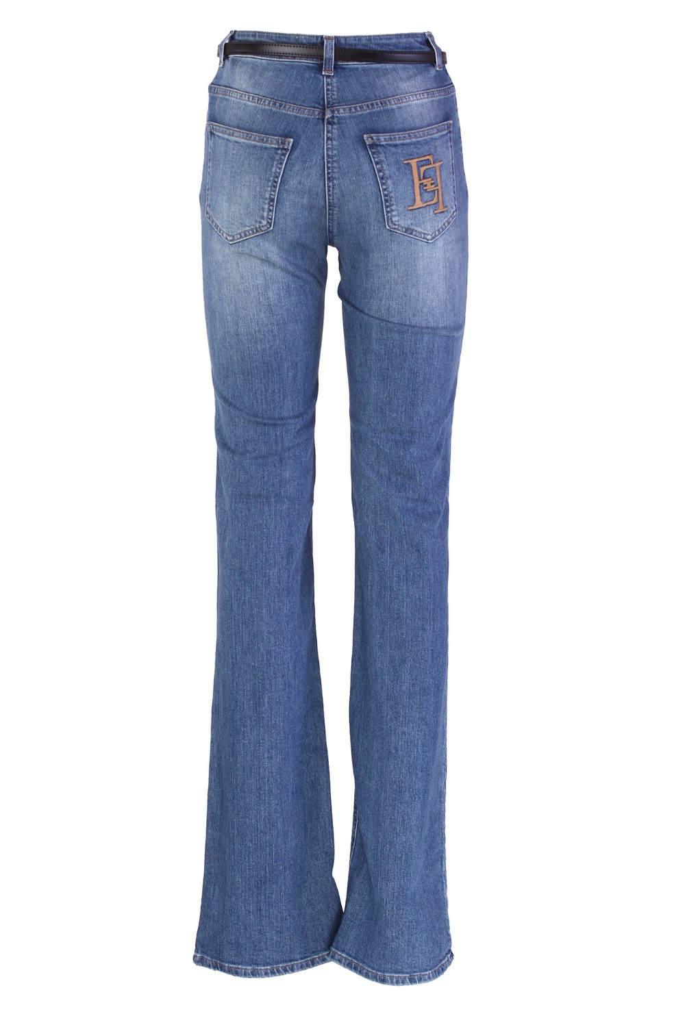 shop ELISABETTA FRANCHI  Jeans: Elisabetta Franchi jeans a zampetta con ricamo.
Cotone stretch.
Vita regular.
Ricamo logo su tasca posteriore.
Punto vita enfatizzato da una cintura con portafoglio staccabile in rafia jacquard.
Bottoni in metallo dorato.
Composizione: 55% Poliestere 45% Poliammide.
Made in Italy.. PJ55I42E2-192 number 3096344